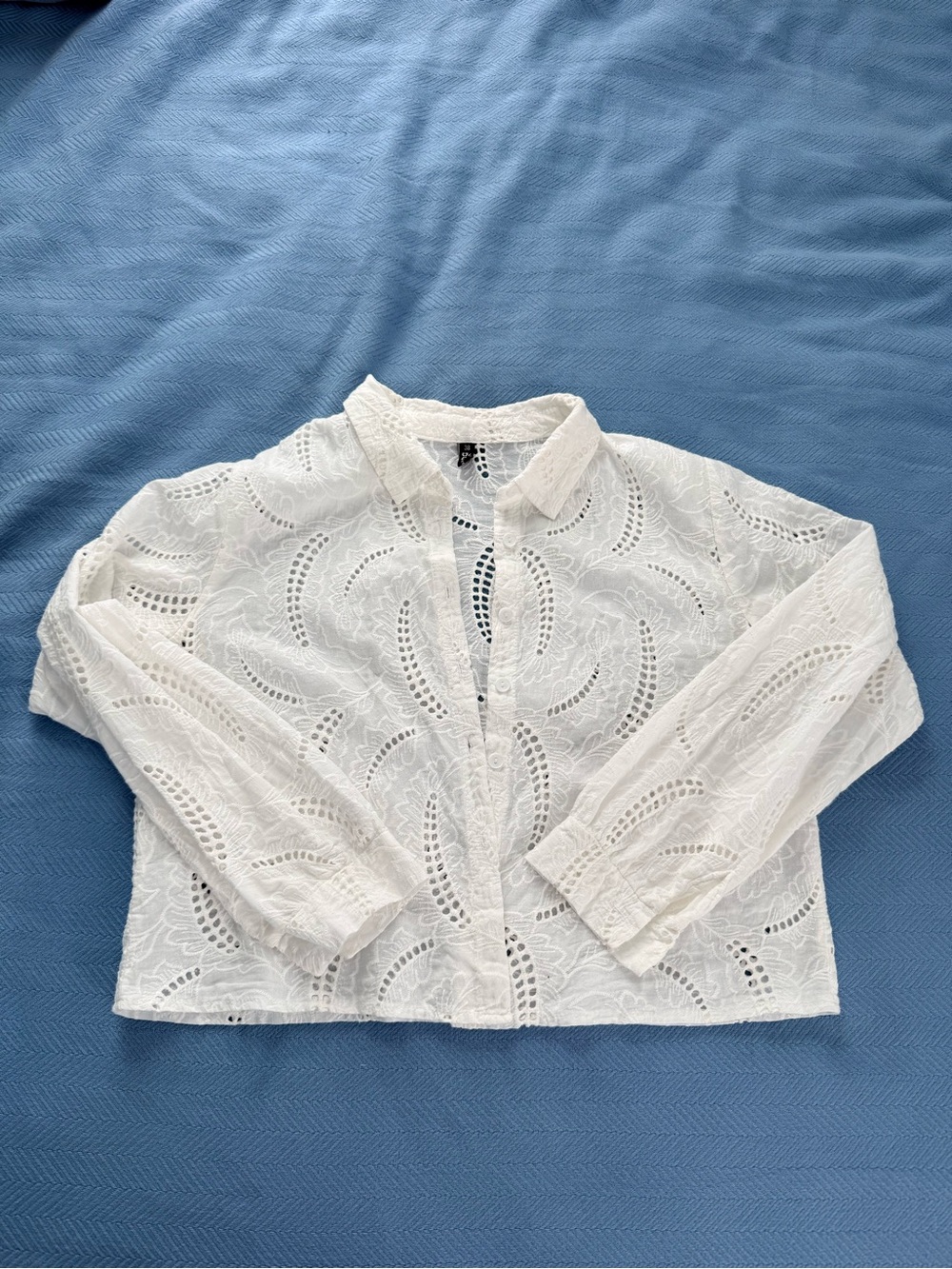 White Eyelet Button-Front Blouse